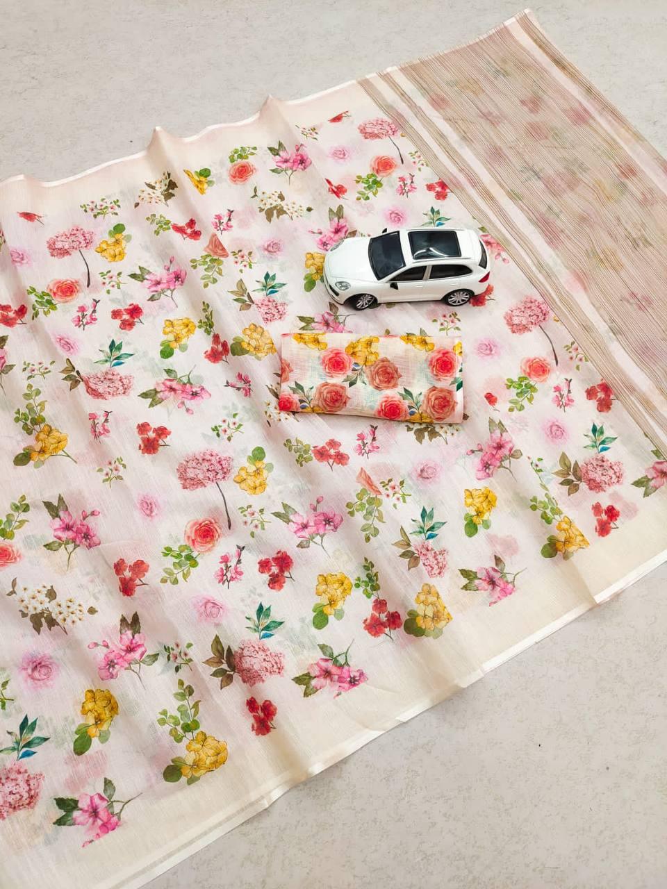 Beautiful Designer Summer Special Soft Plain Linen Saree