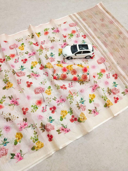 Beautiful Designer Summer Special Soft Plain Linen Saree