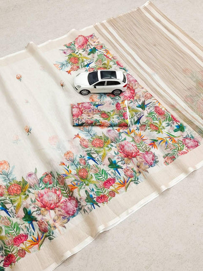 Beautiful Designer Summer Special Soft Plain Linen Saree