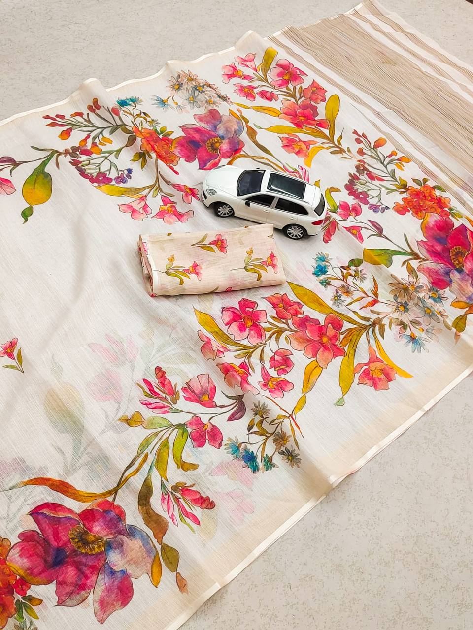 Beautiful Designer Summer Special Soft Plain Linen Saree