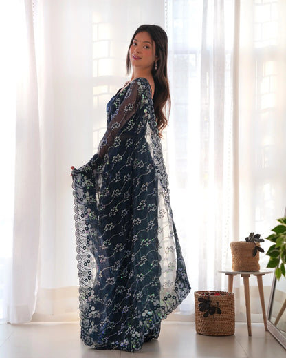 Beautiful Designer Simmar Bluminge Milky Tree Saree