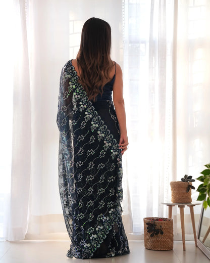 Beautiful Designer Simmar Bluminge Milky Tree Saree
