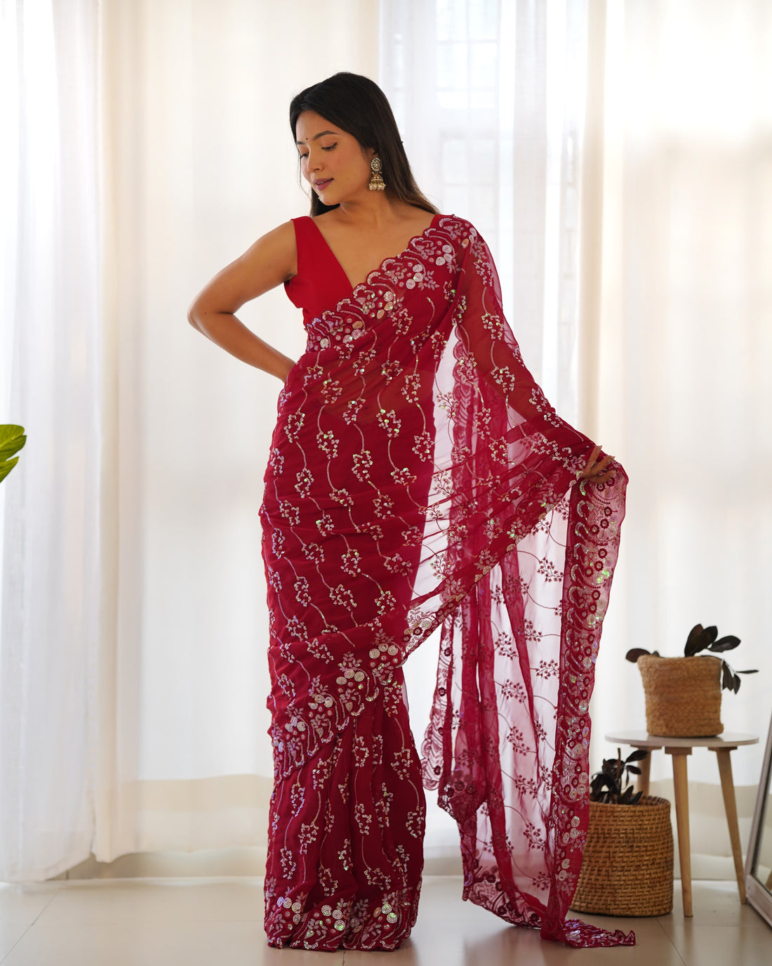 Beautiful Designer Simmar Bluminge Milky Tree Saree