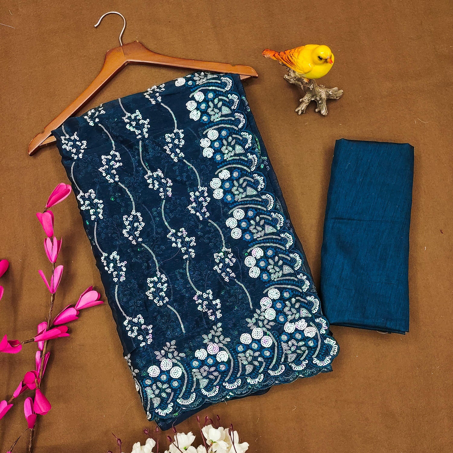 Beautiful Designer Simmar Bluminge Milky Tree Saree