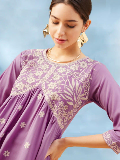 Beautiful Designer Reyon Tunics Ethnic Motif White Embroidery Thread Work Kurti Top