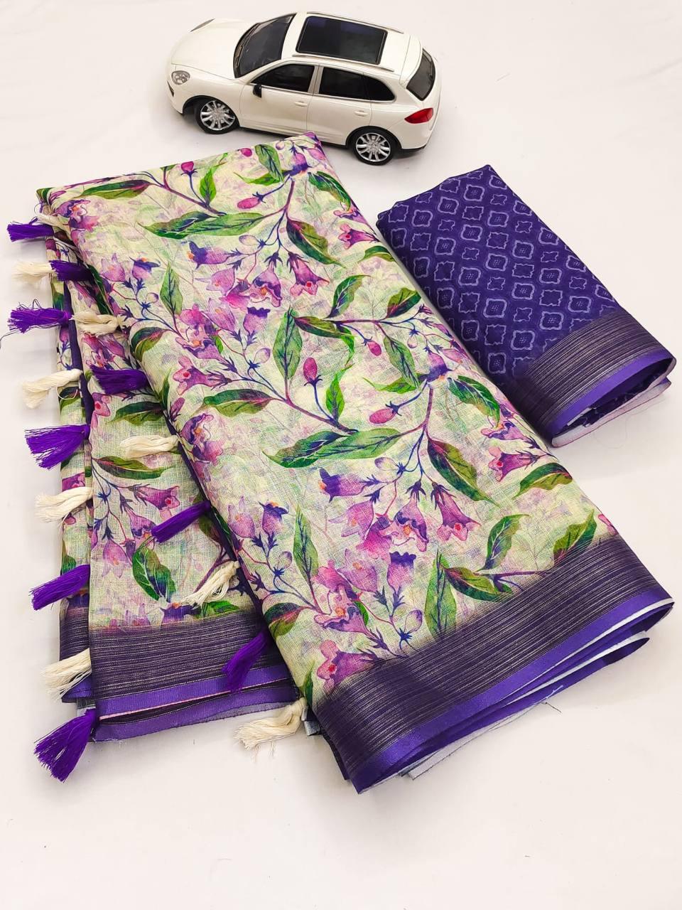 Beautiful Designer Soft Linen Saree Digital Print Saree
