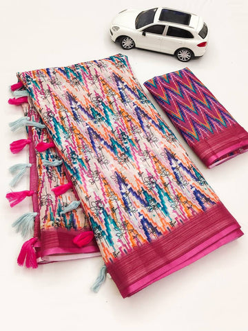 Beautiful Designer Soft Linen Saree Digital Print Saree