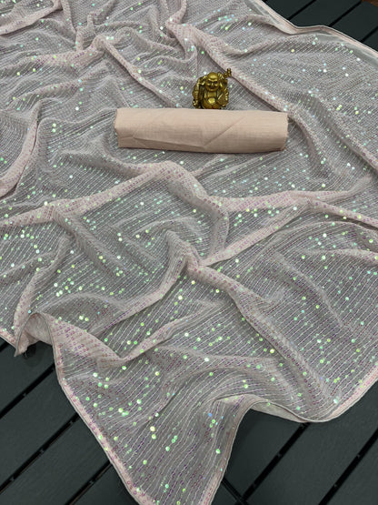 Beautiful Designer Bollywood style Soft Net Sequence Saree