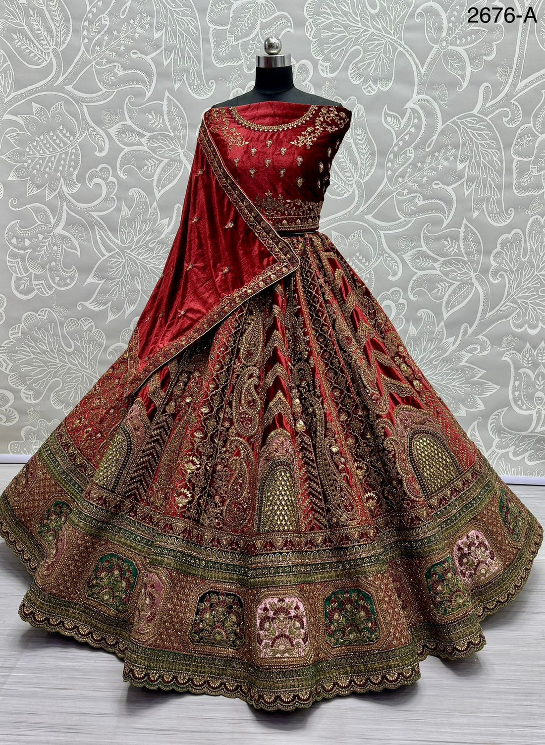 Beautiful Designer Bridal Heavy Velvet Lehenga Choli