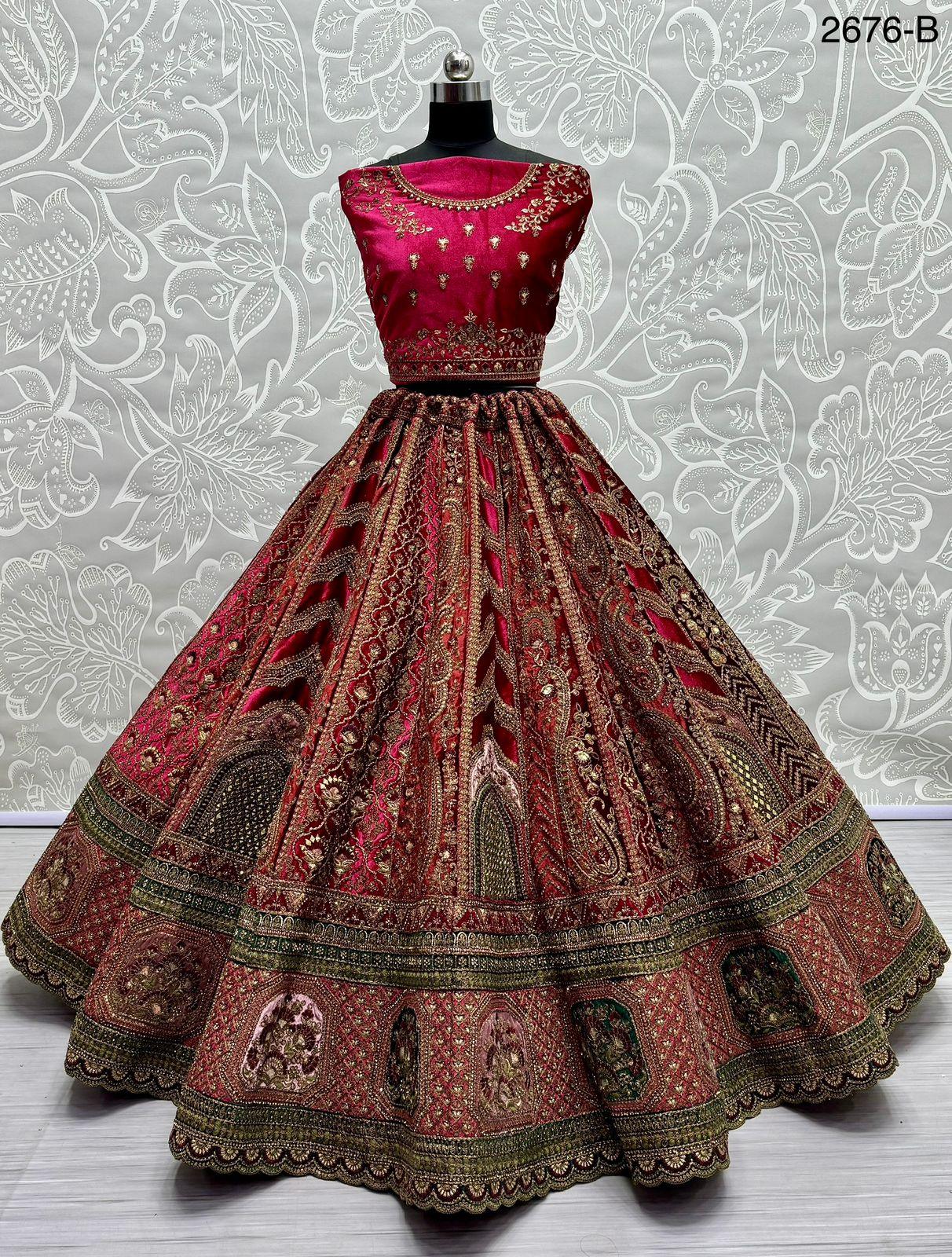 Beautiful Designer Bridal Heavy Velvet Lehenga Choli
