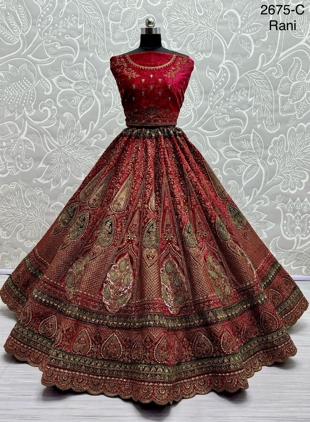 Beautiful Designer Bridal Heavy Velvet Lehenga Choli