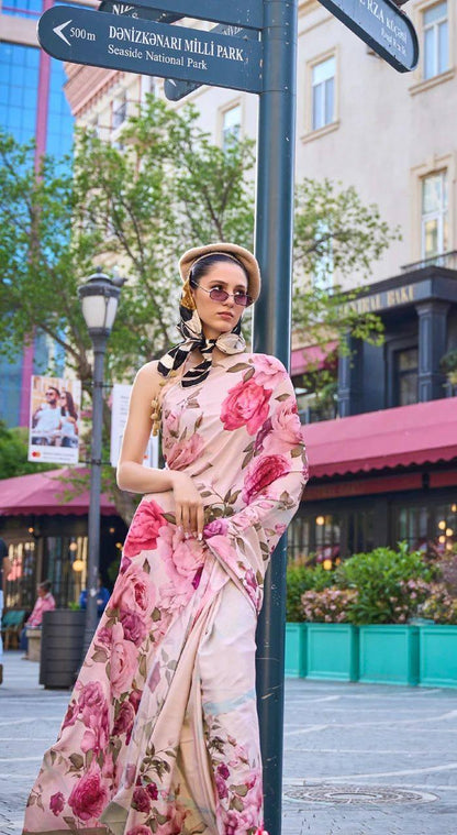Beautiful Designer Soft Linen Saree Digital Print Saree