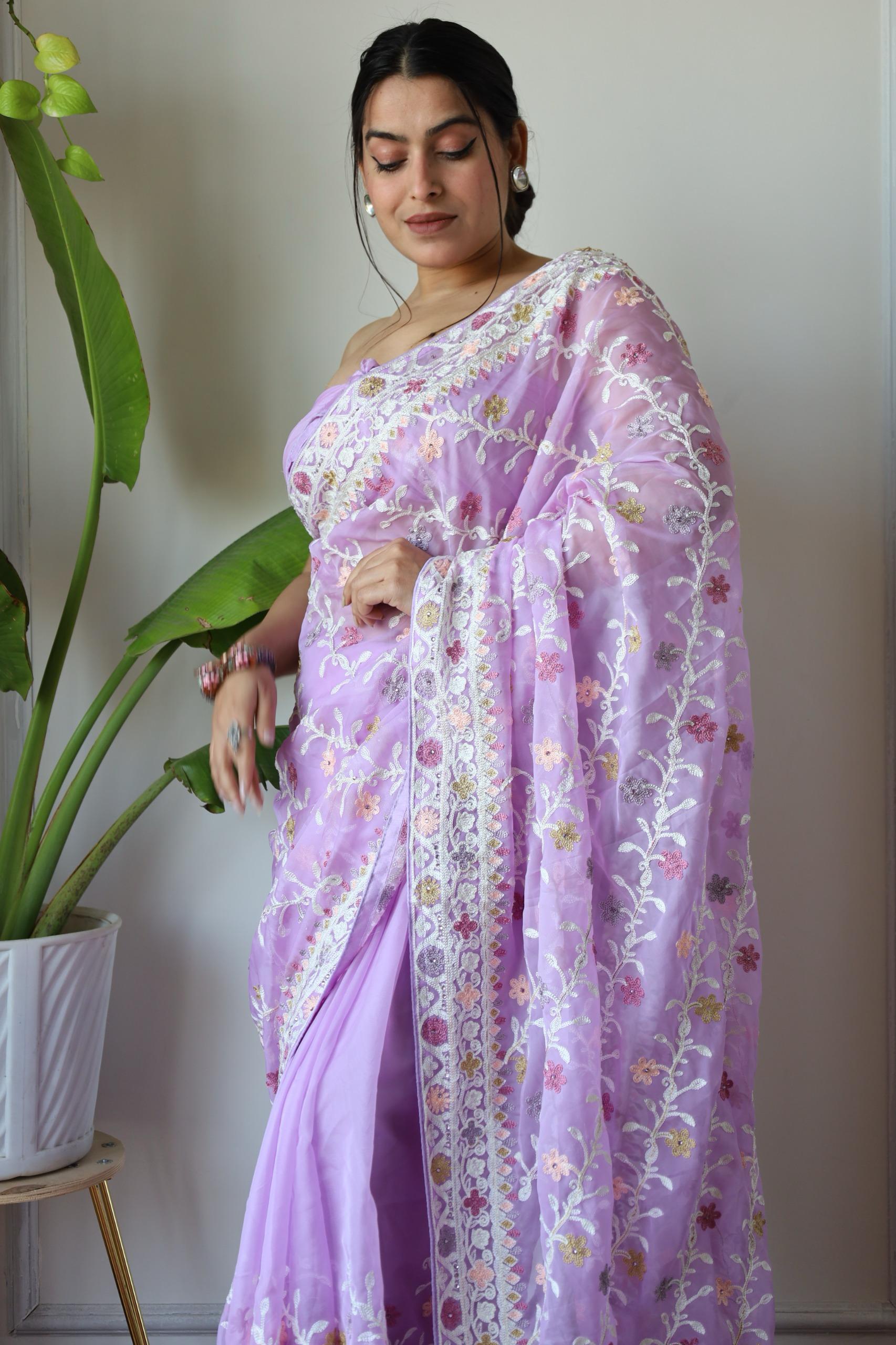 Beautiful Designer Bollywood Style Soft Organza Sequence Saree