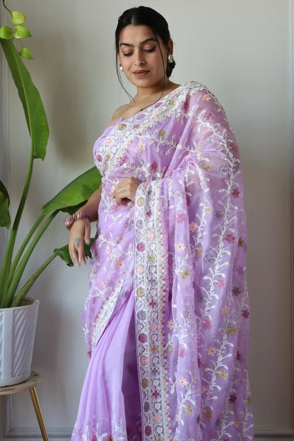 Beautiful Designer Bollywood Style Soft Organza Sequence Saree