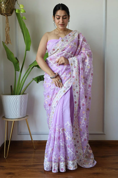 Beautiful Designer Bollywood Style Soft Organza Sequence Saree