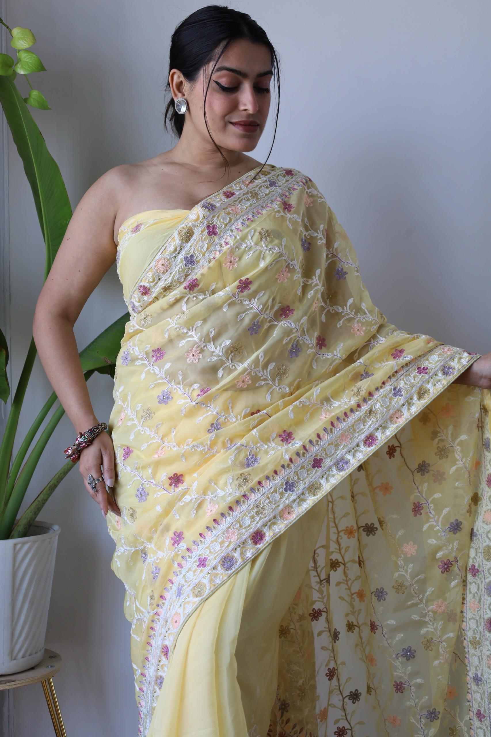 Beautiful Designer Bollywood Style Soft Organza Sequence Saree