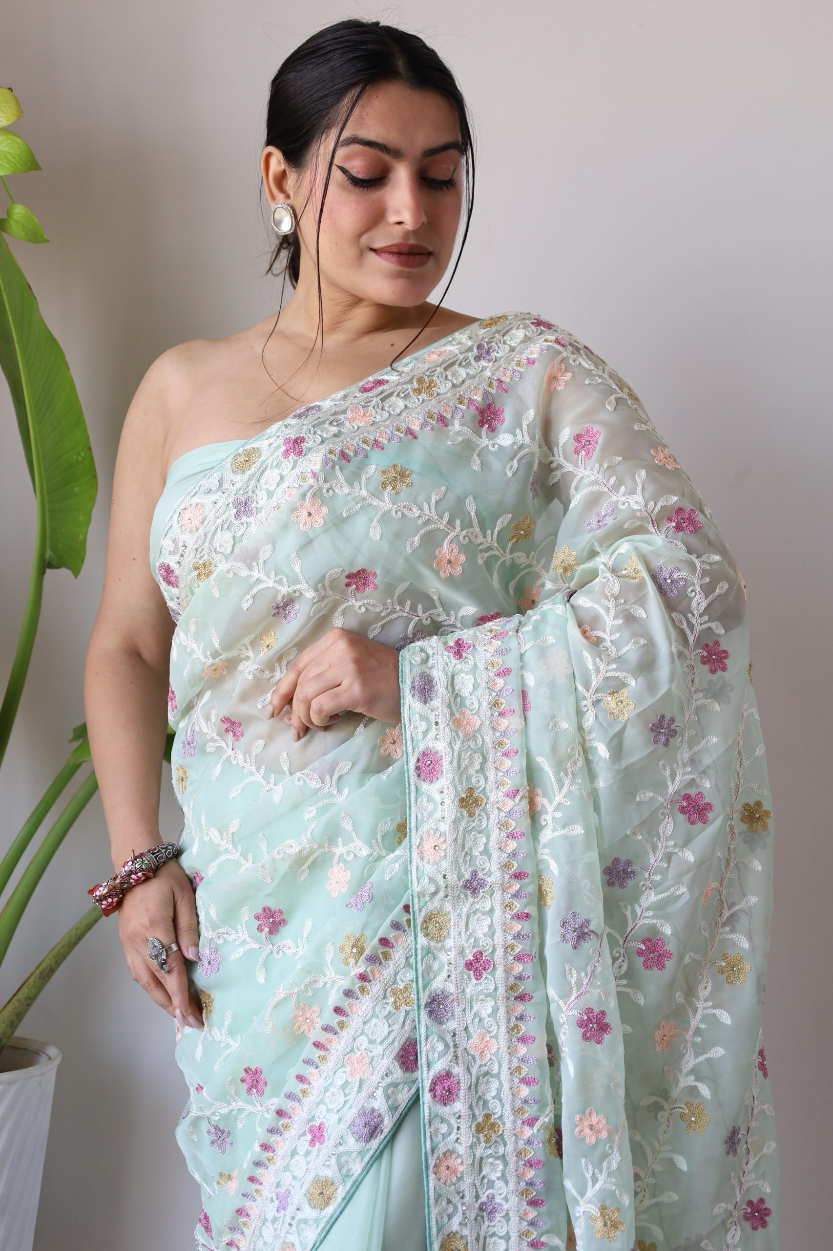 Beautiful Designer Bollywood Style Soft Organza Sequence Saree