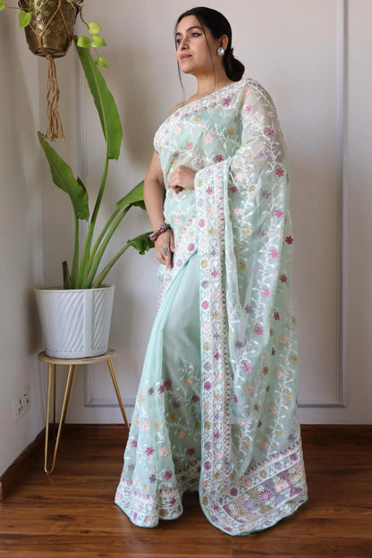 Beautiful Designer Bollywood Style Soft Organza Sequence Saree