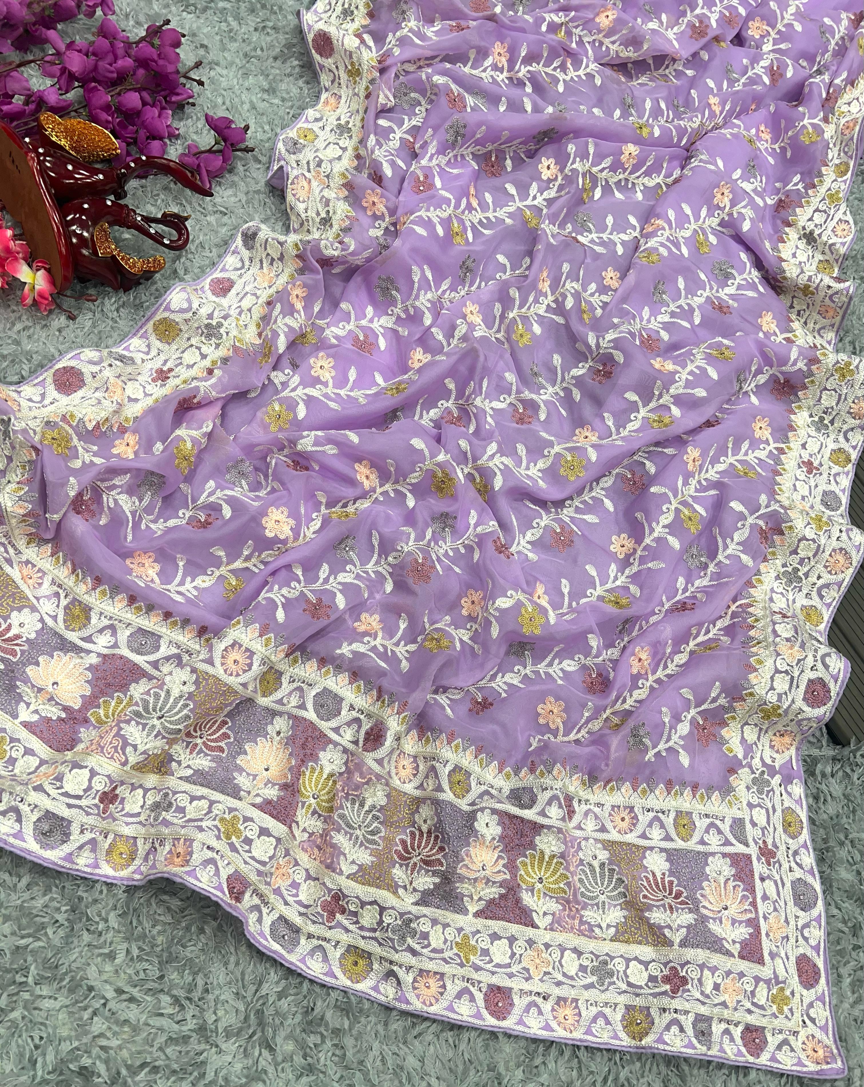 Beautiful Designer Bollywood Style Soft Organza Sequence Saree