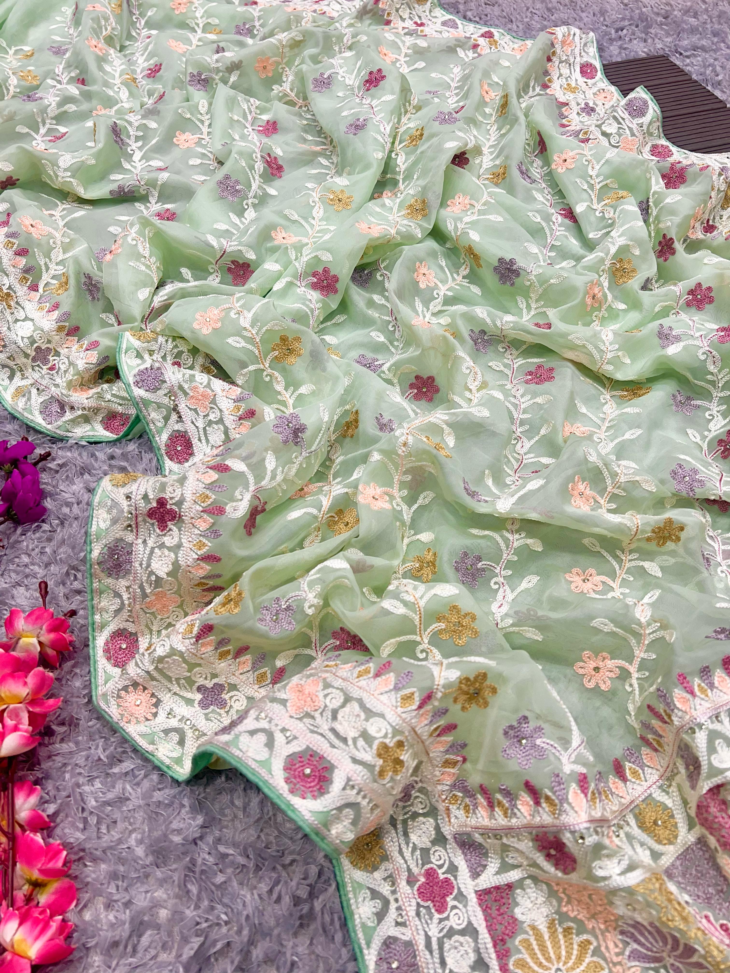 Beautiful Designer Bollywood Style Soft Organza Sequence Saree