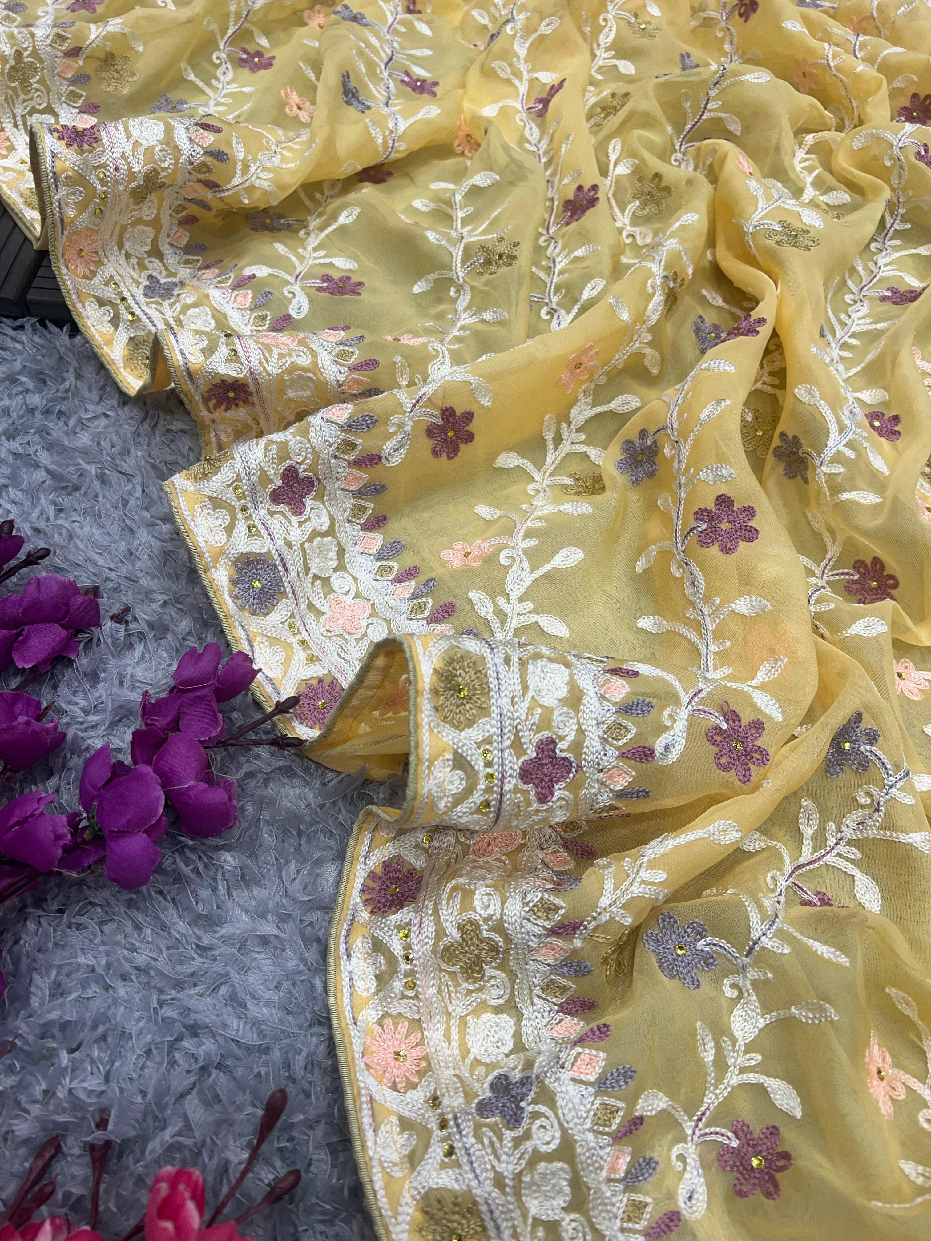 Beautiful Designer Bollywood Style Soft Organza Sequence Saree