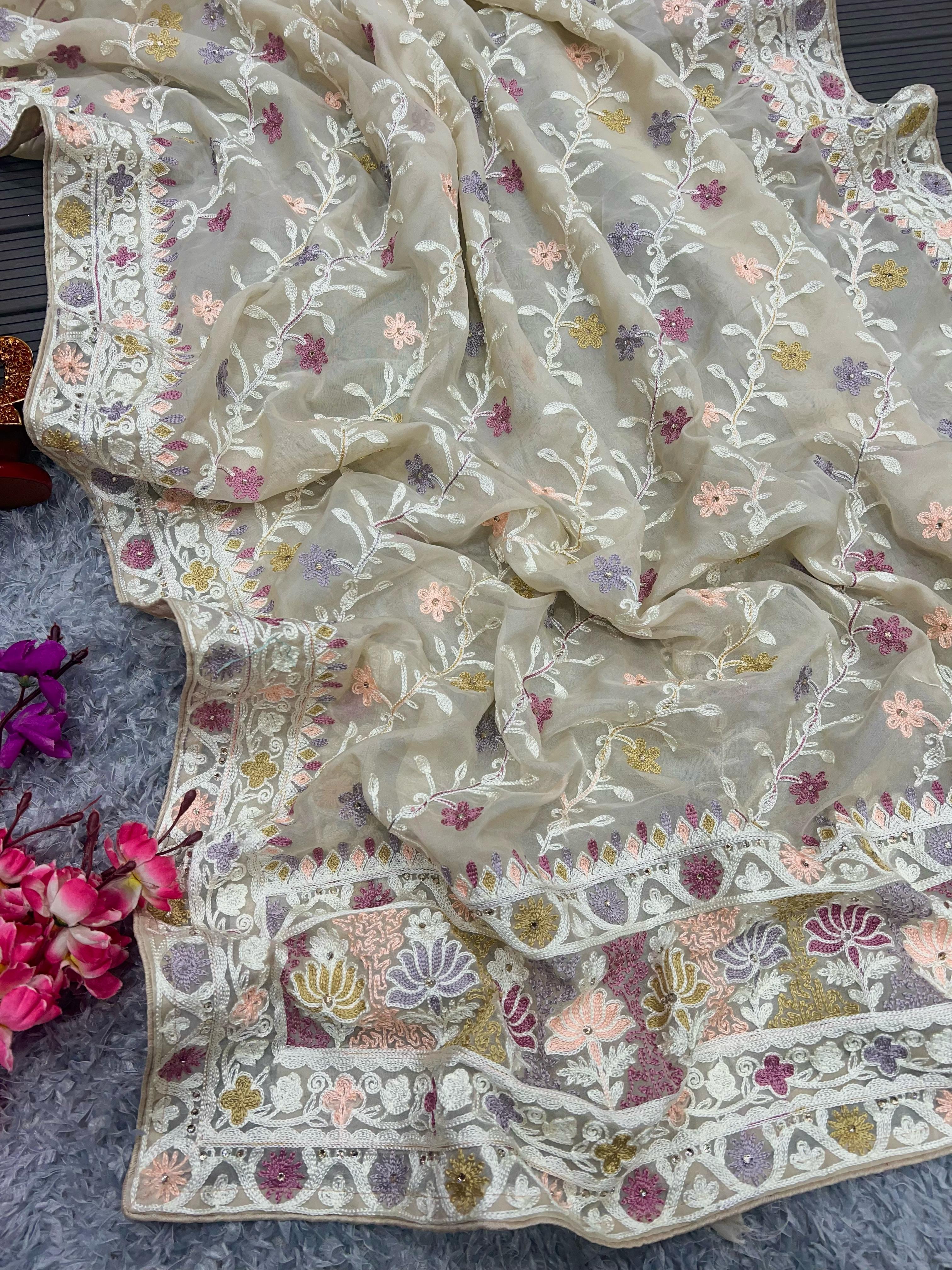 Beautiful Designer Bollywood Style Soft Organza Sequence Saree