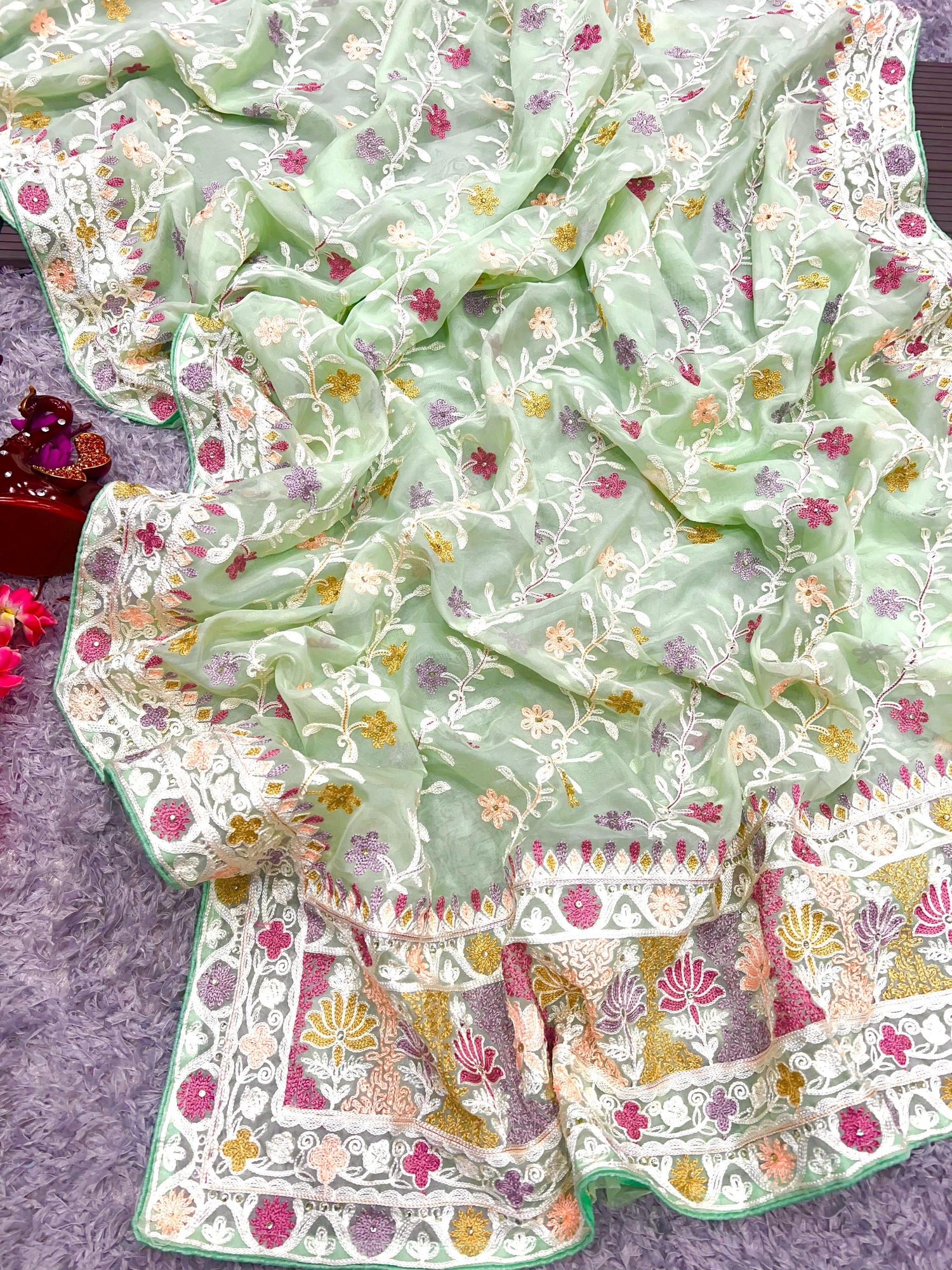 Beautiful Designer Bollywood Style Soft Organza Sequence Saree