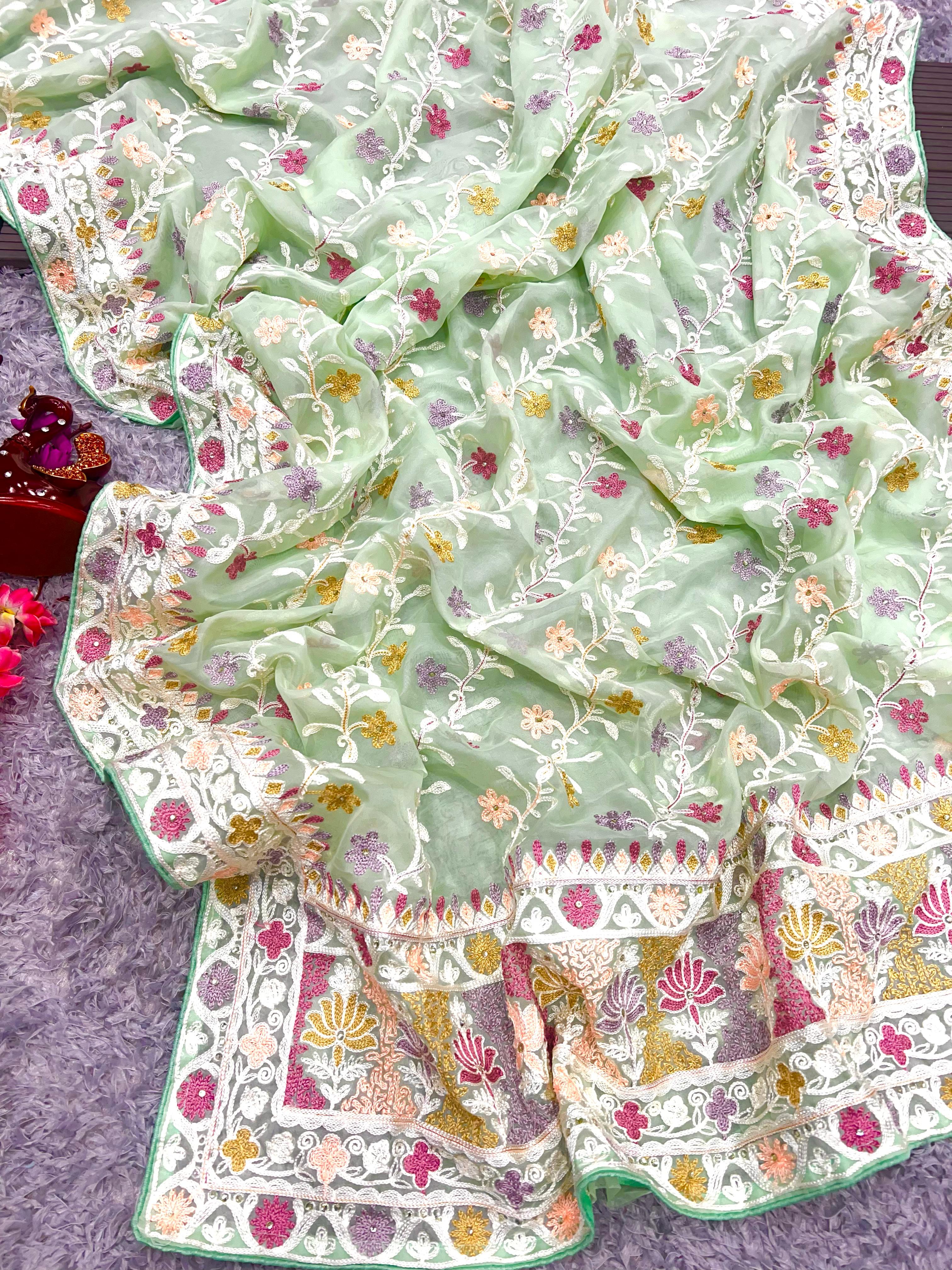 Beautiful Designer Bollywood Style Soft Organza Sequence Saree