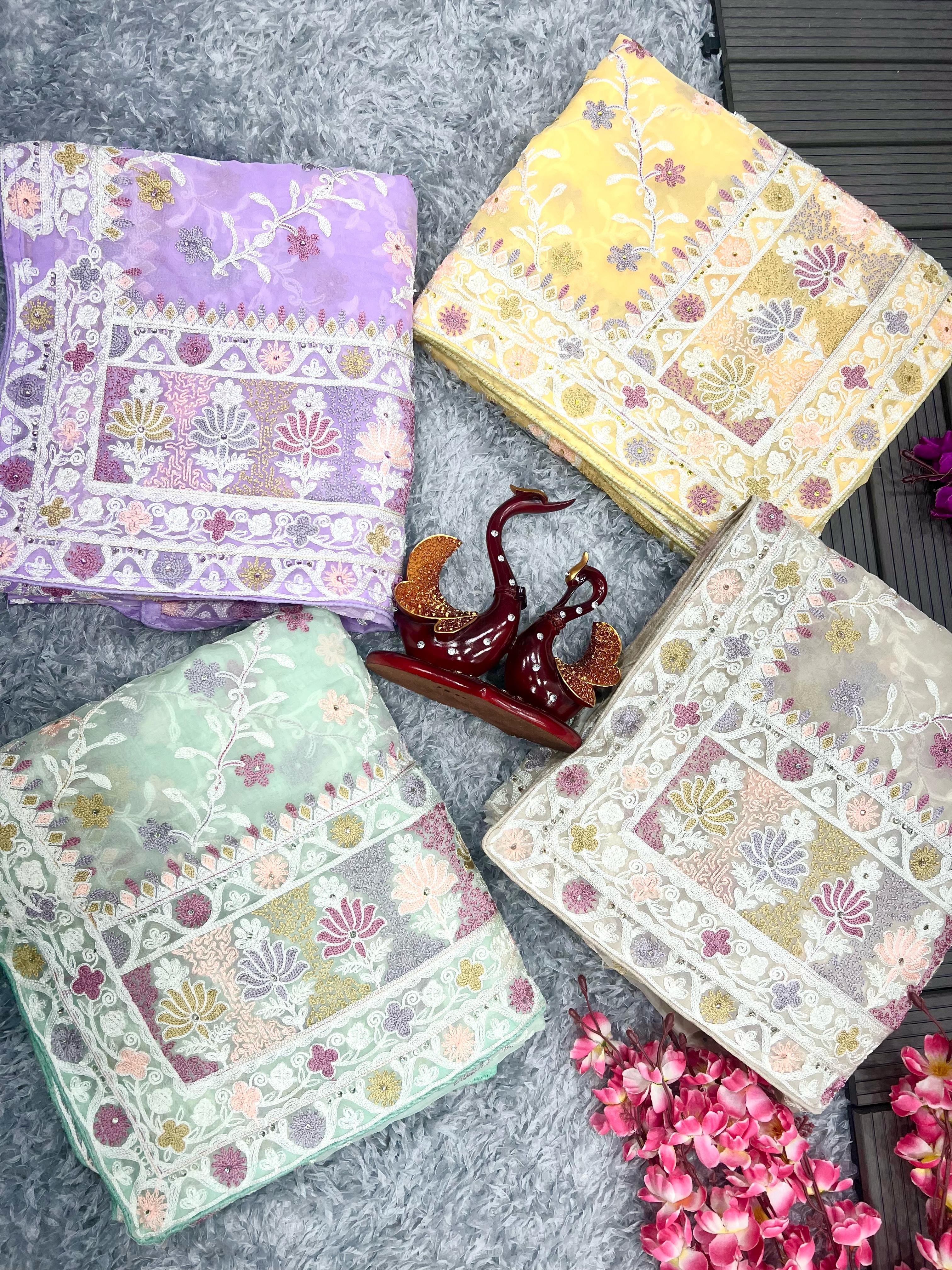 Beautiful Designer Bollywood Style Soft Organza Sequence Saree