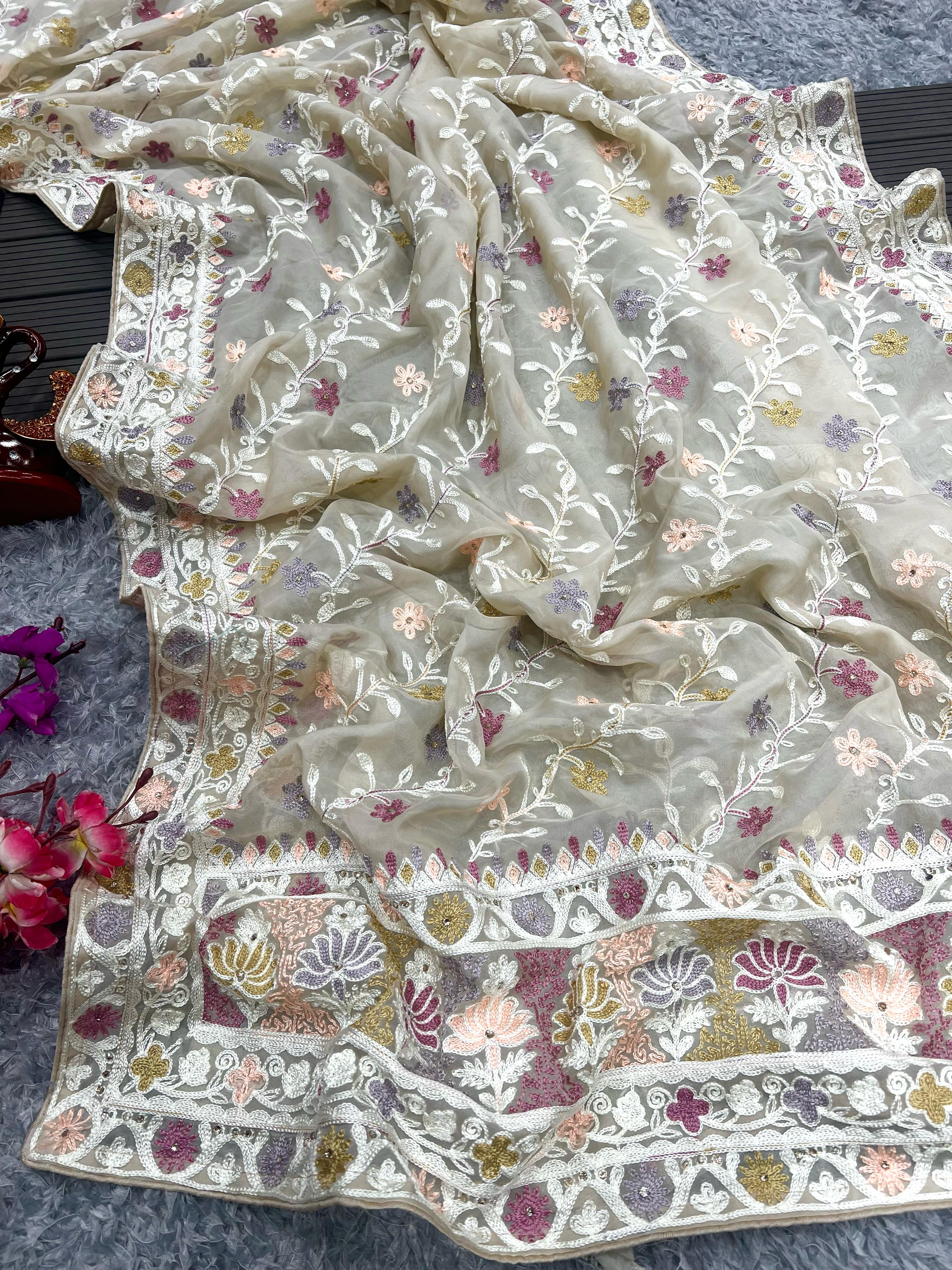 Beautiful Designer Bollywood Style Soft Organza Sequence Saree