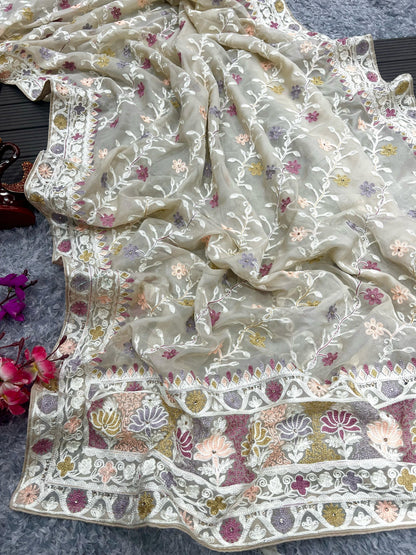 Beautiful Designer Bollywood Style Soft Organza Sequence Saree
