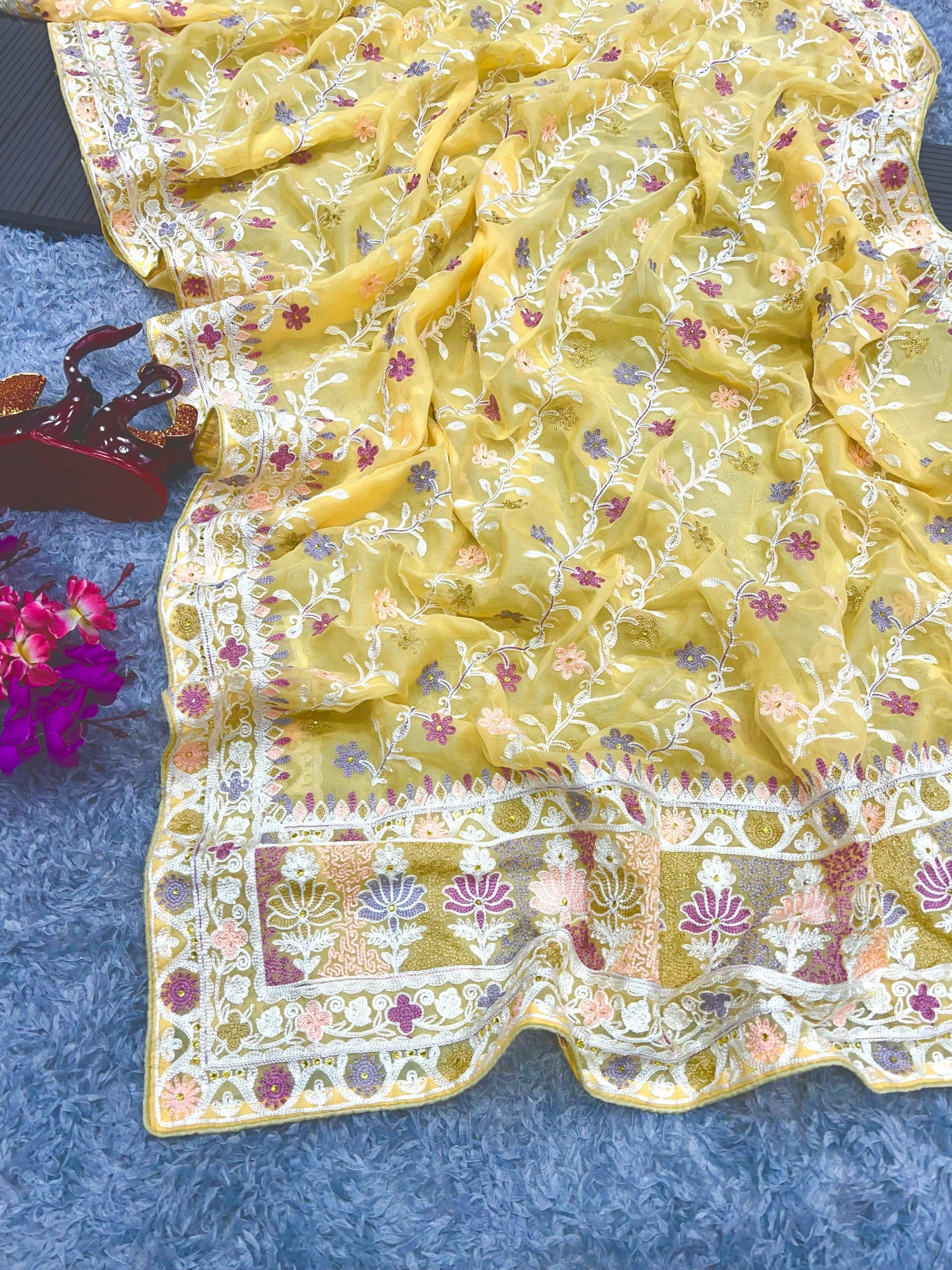 Beautiful Designer Bollywood Style Soft Organza Sequence Saree