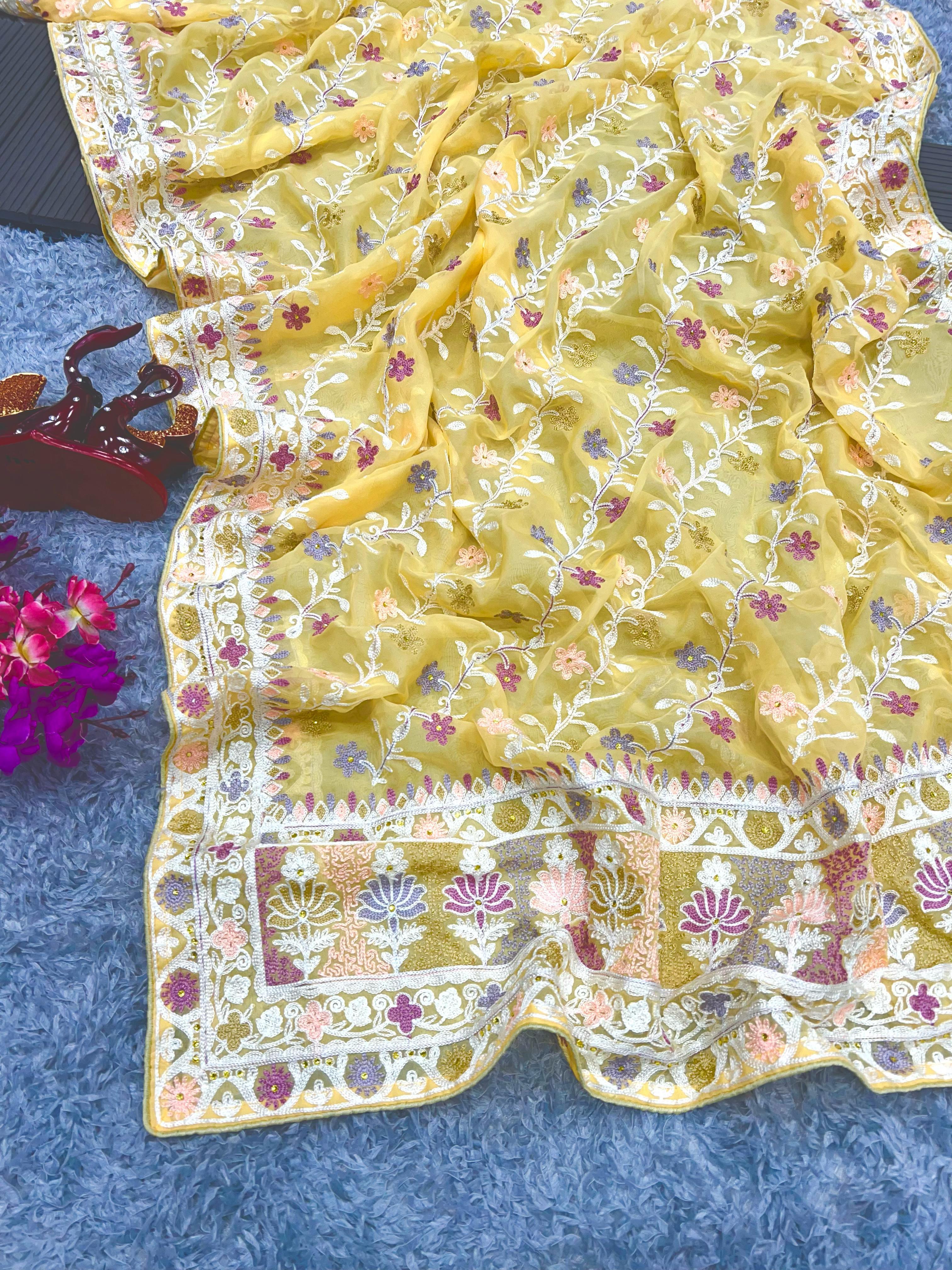 Beautiful Designer Bollywood Style Soft Organza Sequence Saree