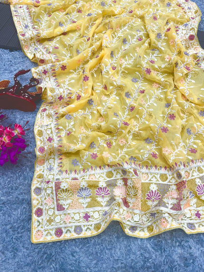 Beautiful Designer Bollywood Style Soft Organza Sequence Saree