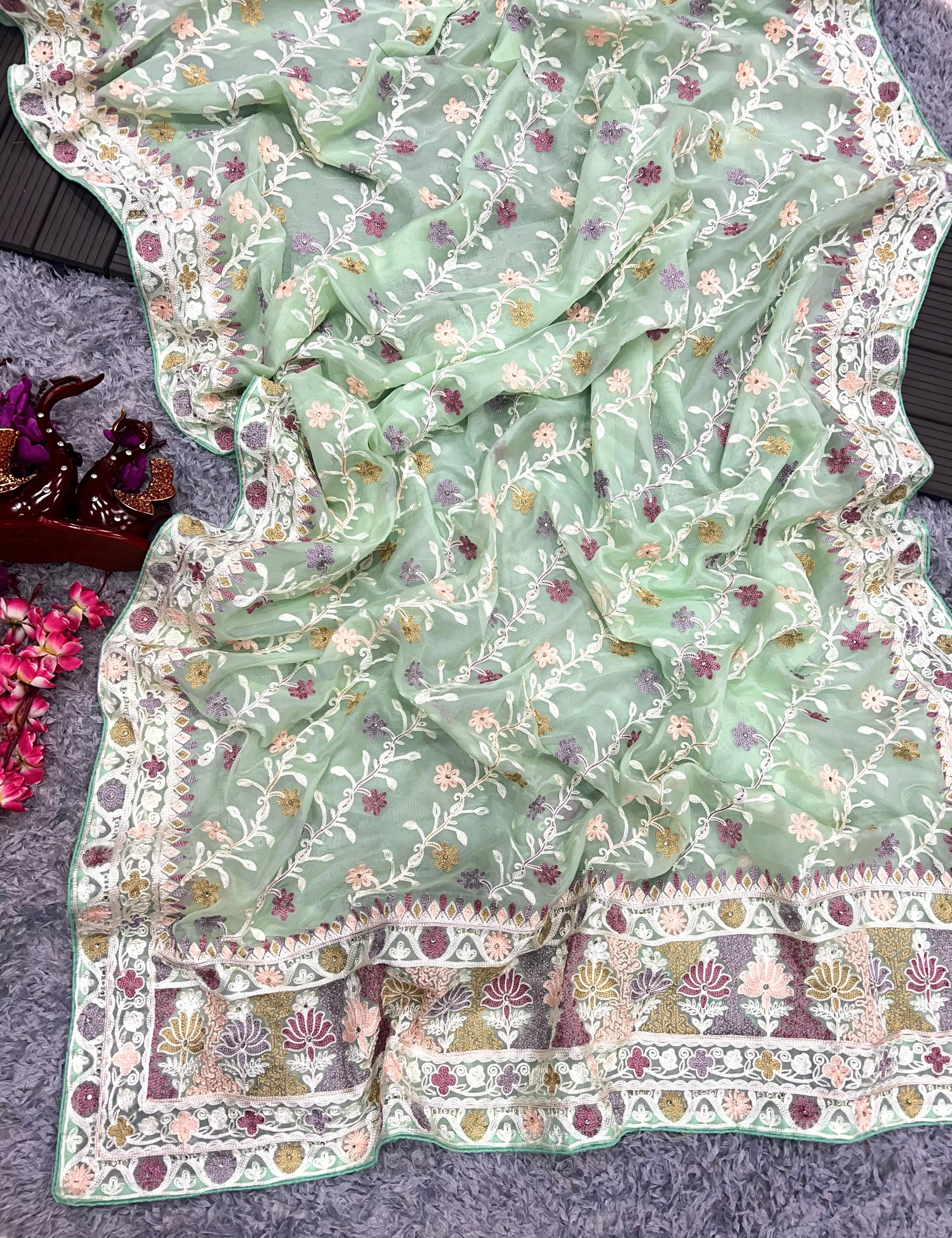 Beautiful Designer Bollywood Style Soft Organza Sequence Saree