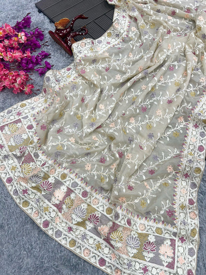 Beautiful Designer Bollywood Style Soft Organza Sequence Saree