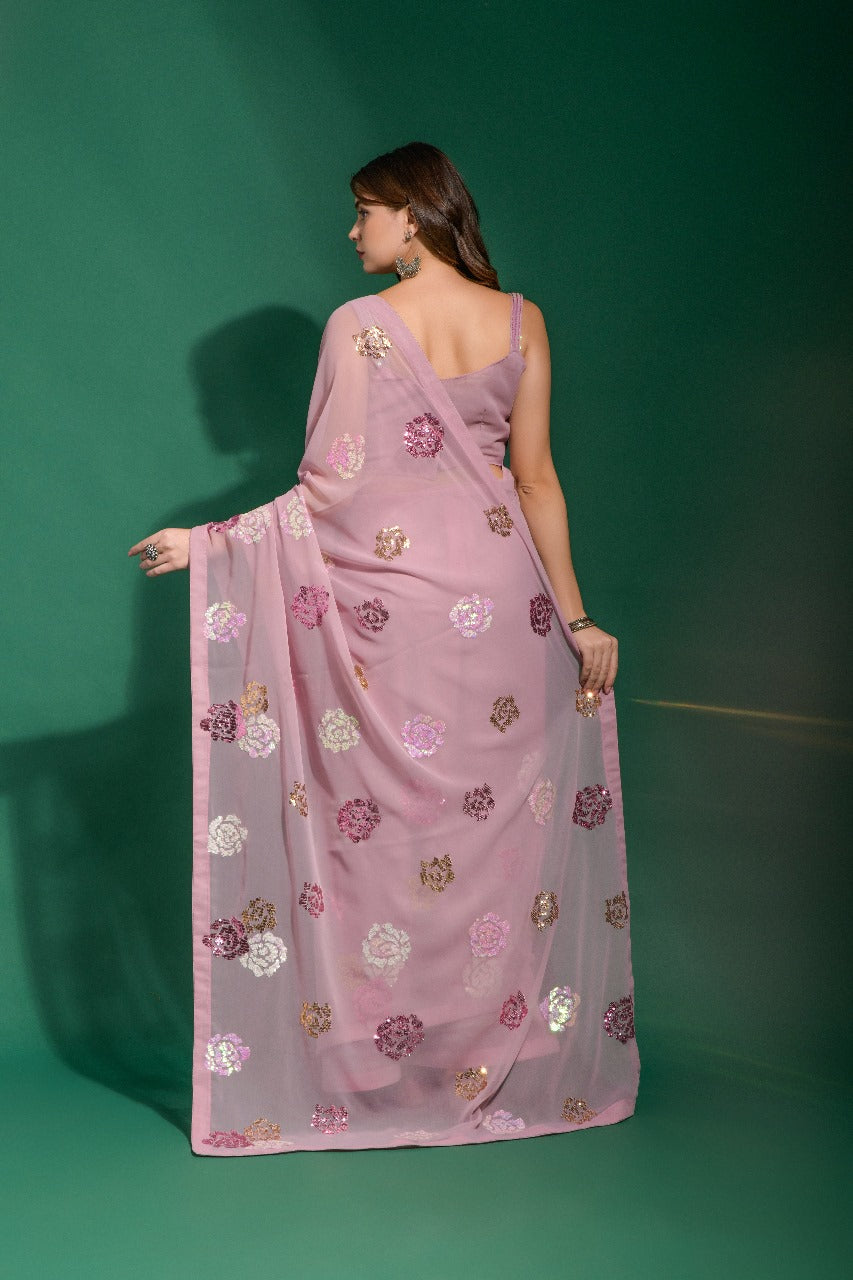 Beautiful Designer Bollywood Style Heavy Georgette Sequence Saree