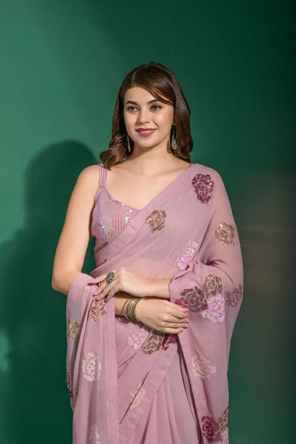 Beautiful Designer Bollywood Style Heavy Georgette Sequence Saree
