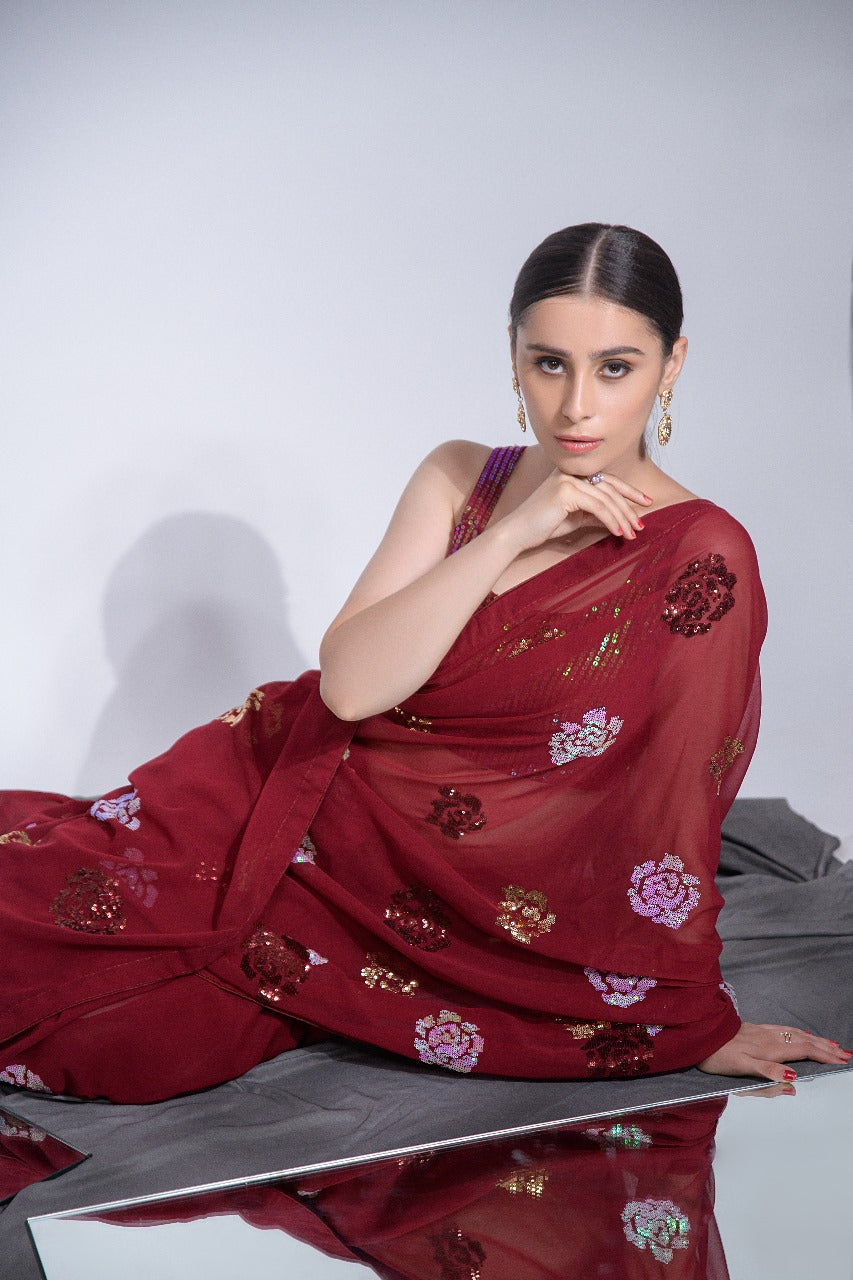 Beautiful Designer Bollywood Style Heavy Georgette Sequence Saree