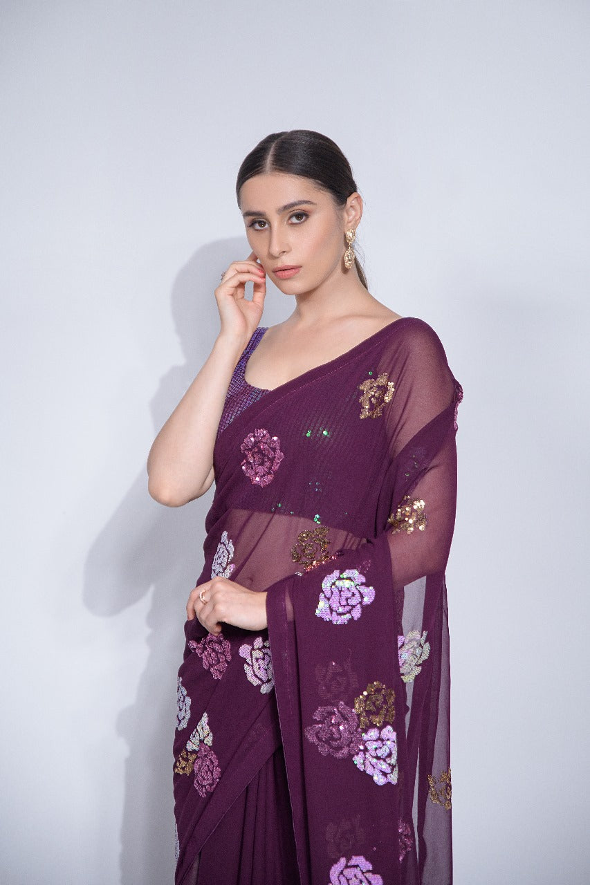 Beautiful Designer Bollywood Style Heavy Georgette Sequence Saree