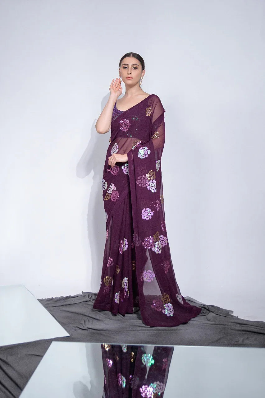 Beautiful Designer Bollywood Style Heavy Georgette Sequence Saree