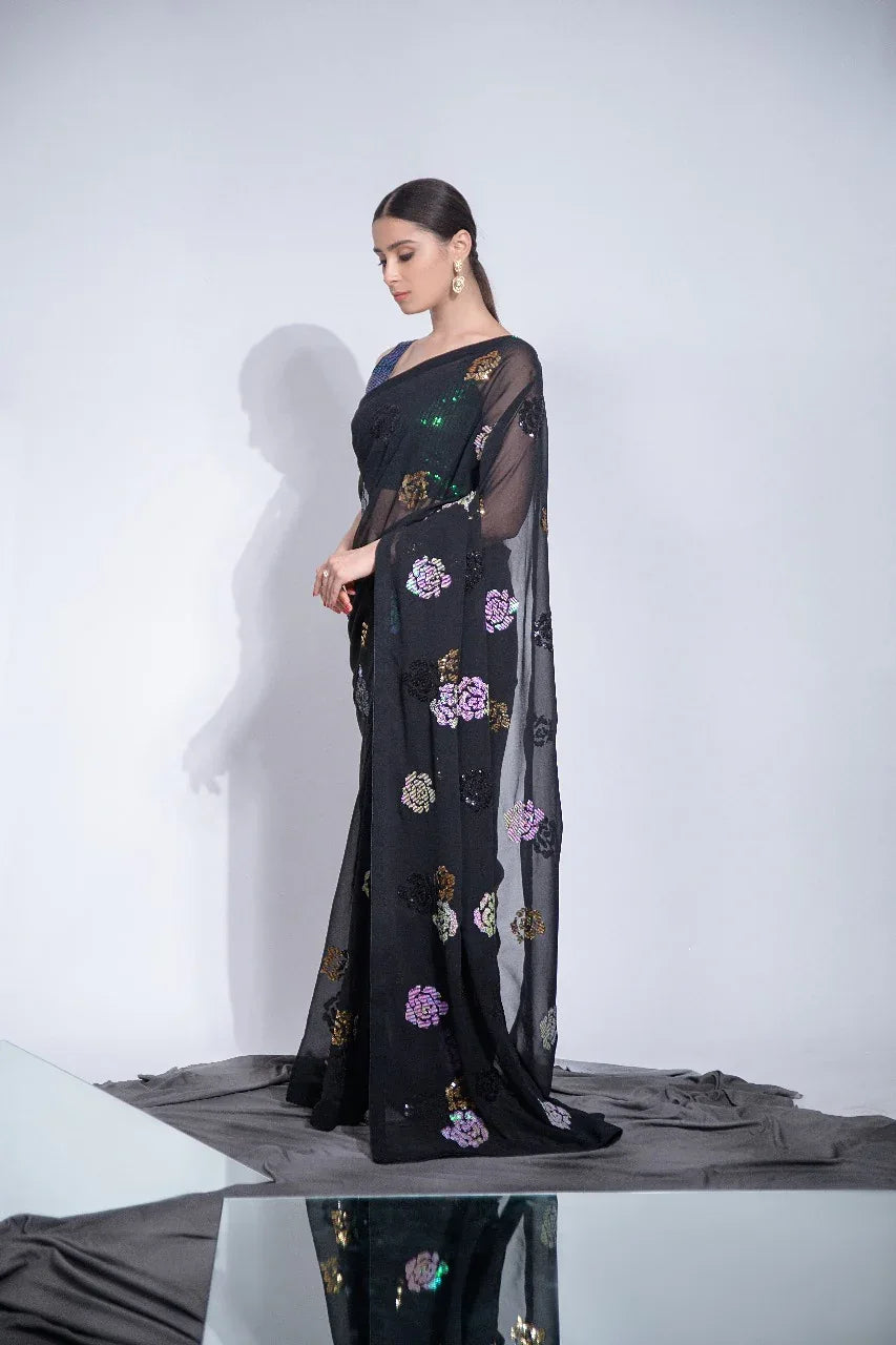 Beautiful Designer Bollywood Style Heavy Georgette Sequence Saree