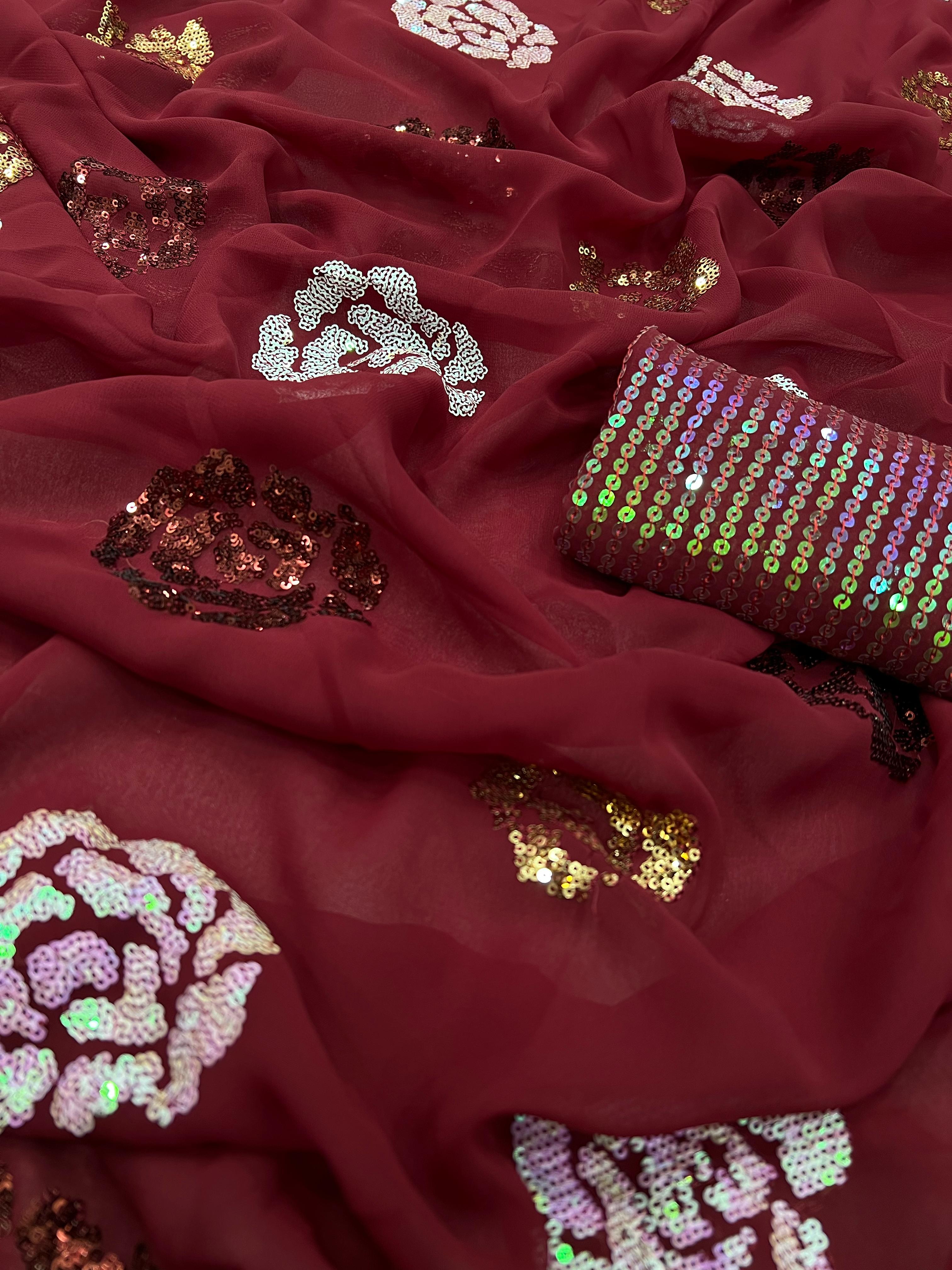 Beautiful Designer Bollywood Style Heavy Georgette Sequence Saree