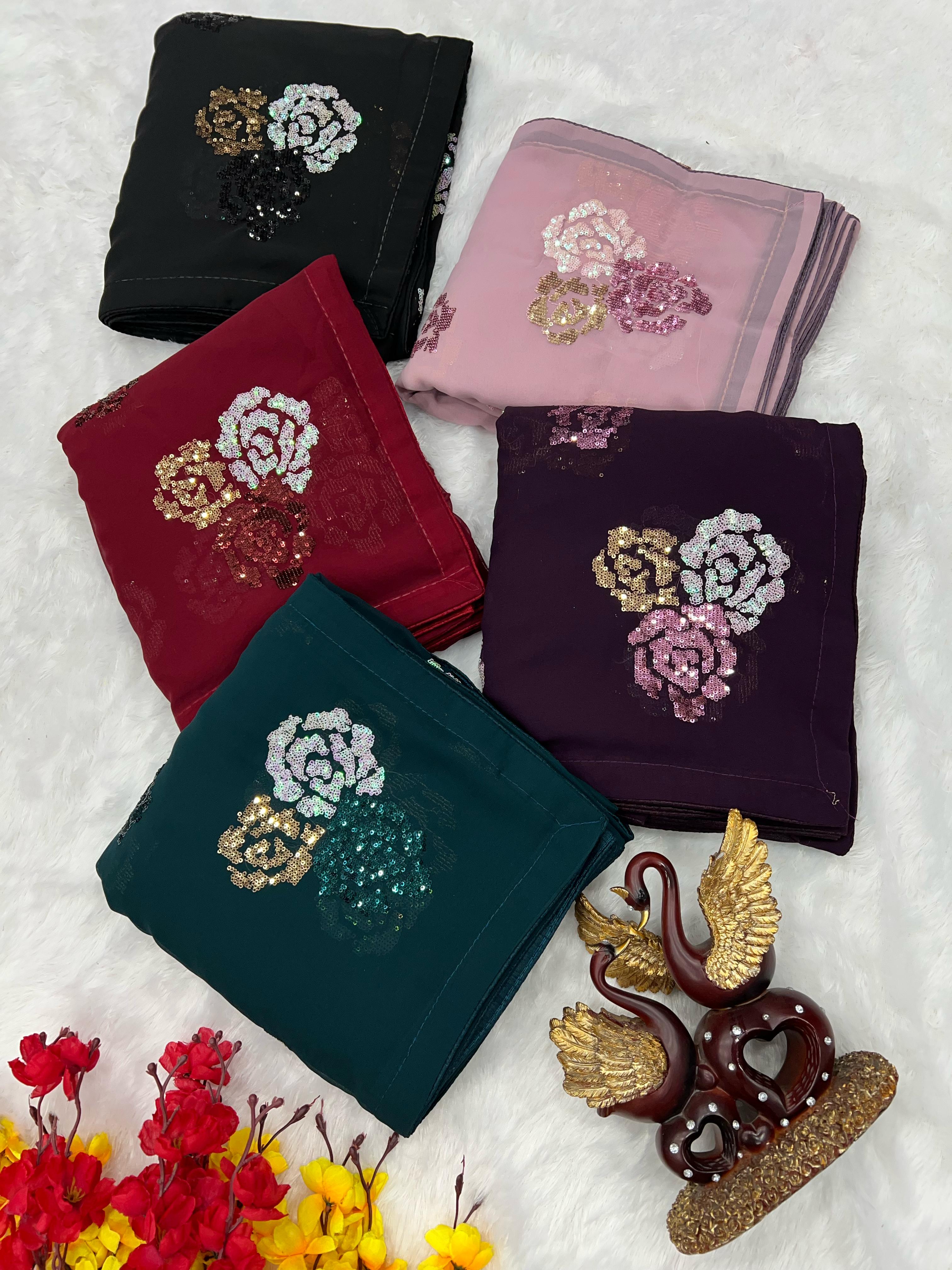 Beautiful Designer Bollywood Style Heavy Georgette Sequence Saree