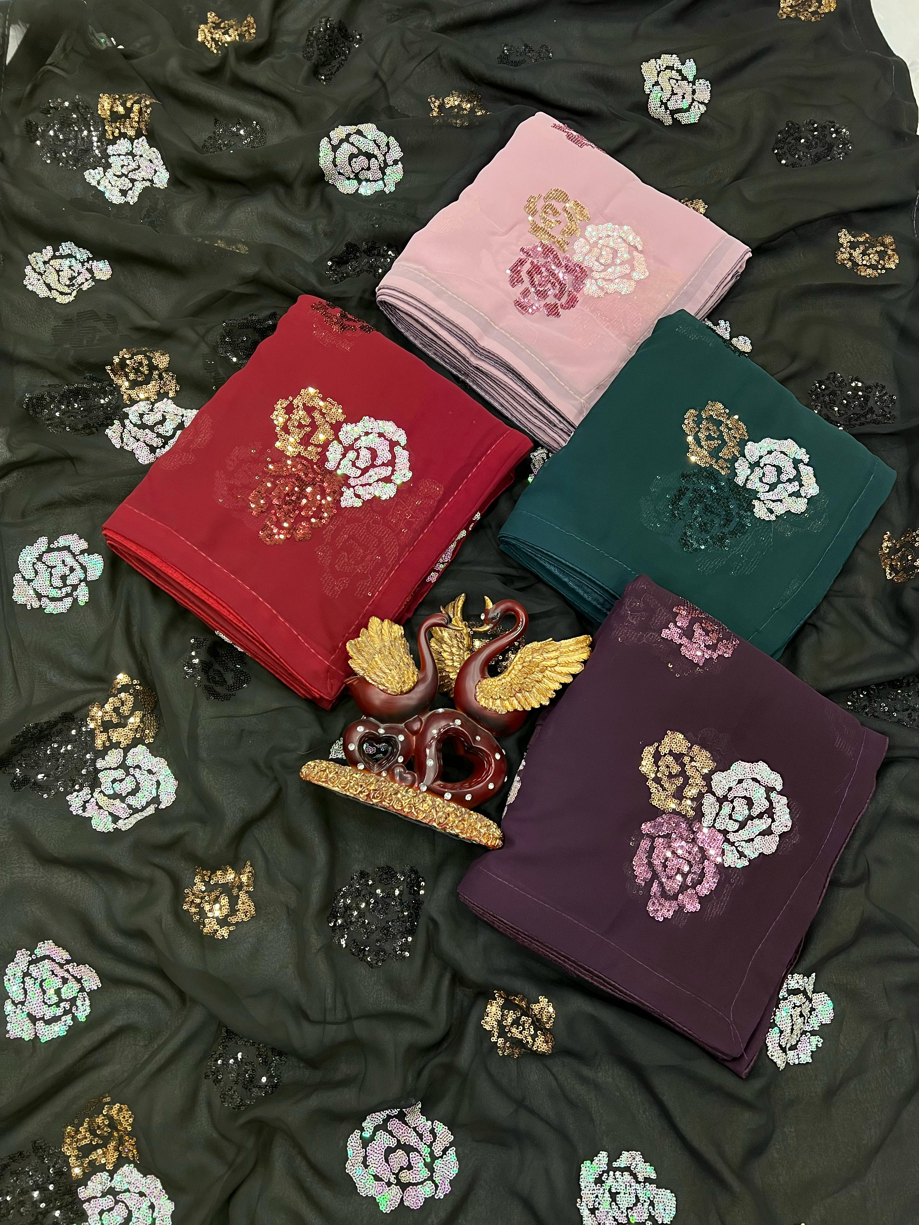 Beautiful Designer Bollywood Style Heavy Georgette Sequence Saree