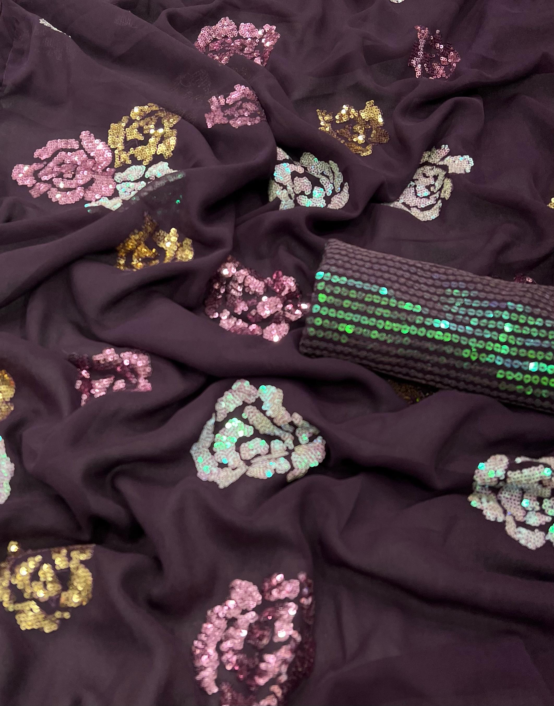 Beautiful Designer Bollywood Style Heavy Georgette Sequence Saree