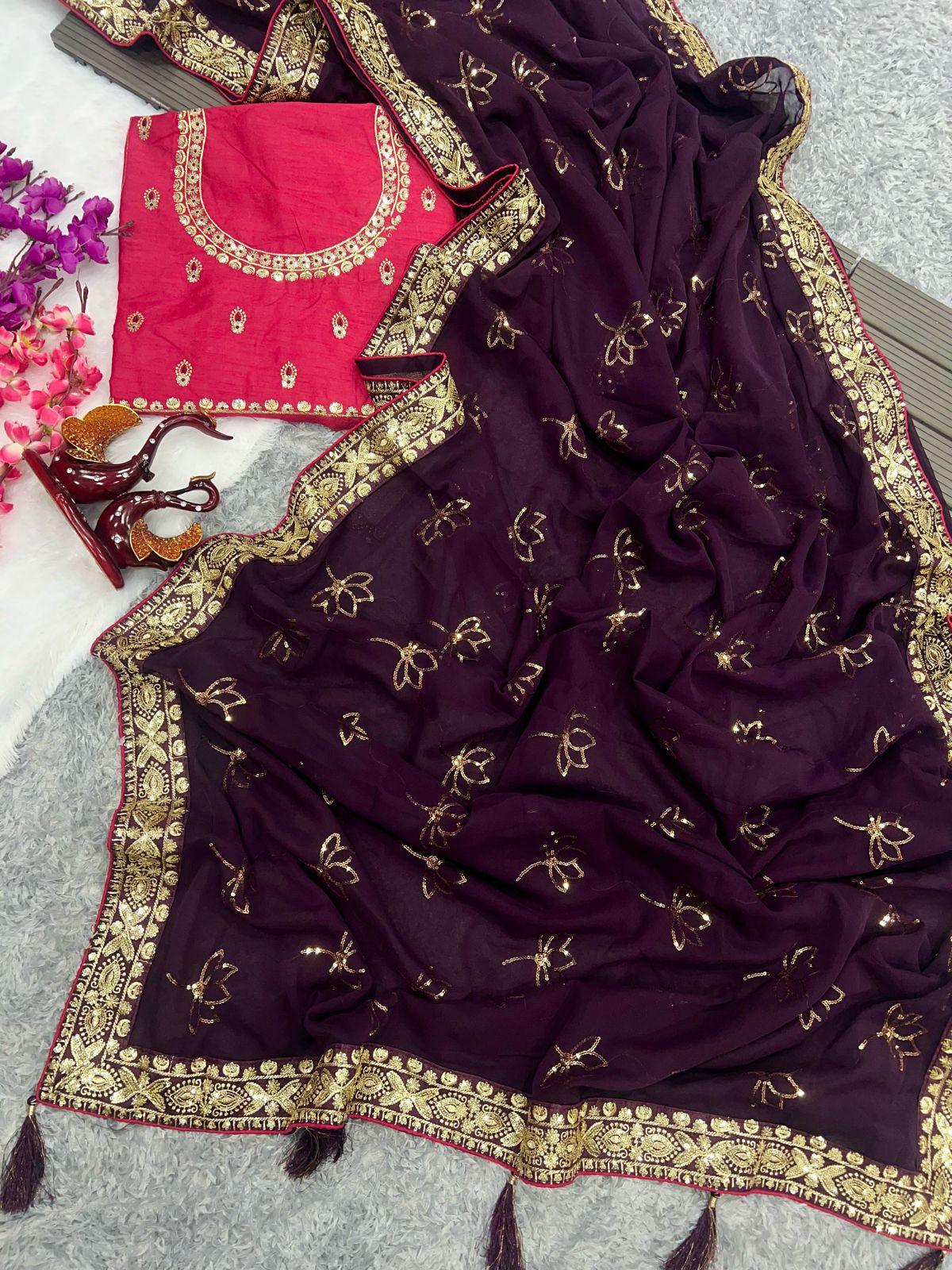 Beautiful Designer Heavy Georgette With Sequence Saree