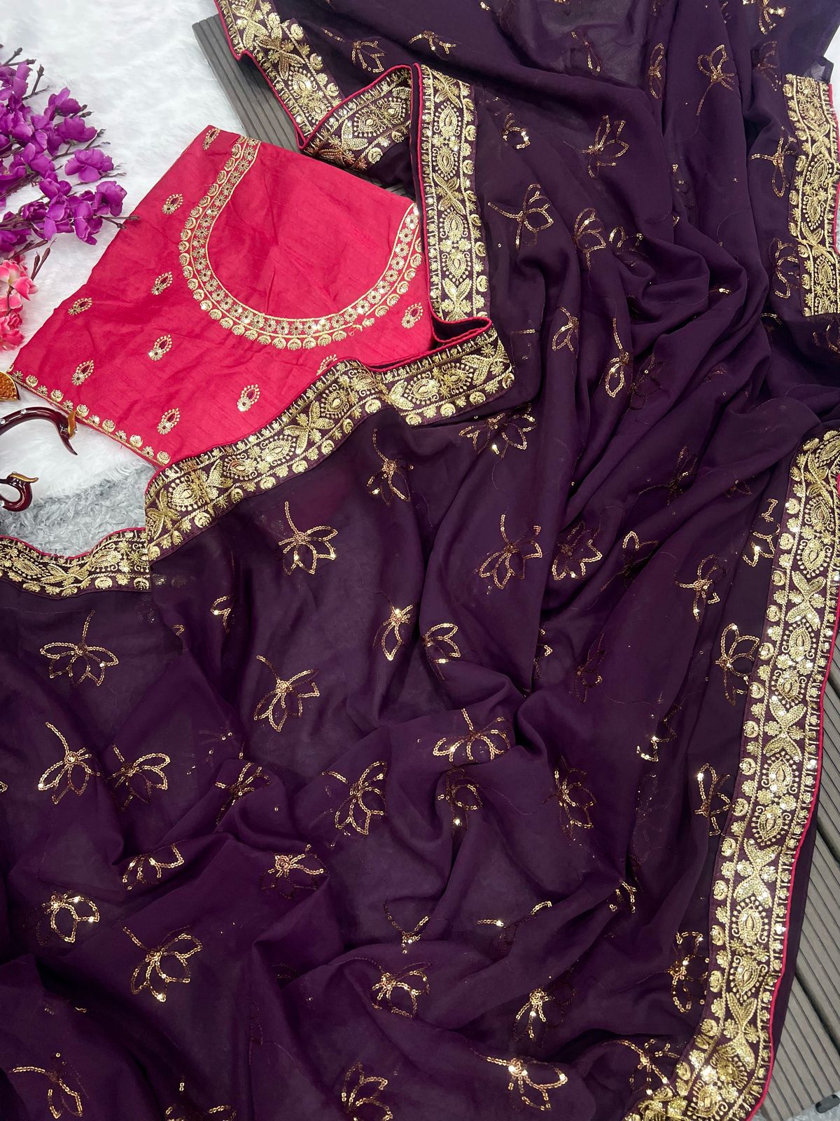 Beautiful Designer Heavy Georgette With Sequence Saree