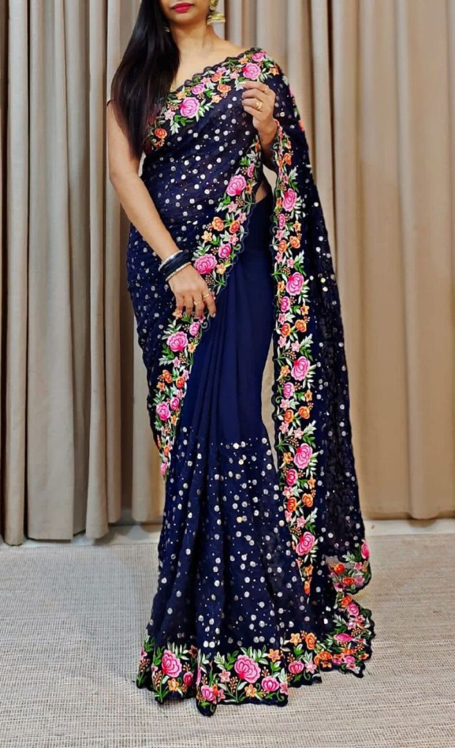 Beautiful Designer Heavy Georgette With Sequence Saree