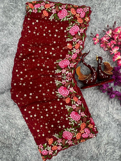 Beautiful Designer Heavy Georgette With Sequence Saree